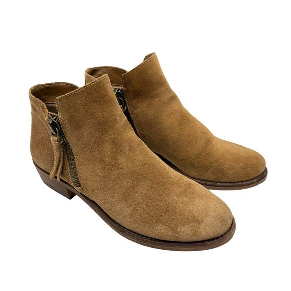 Gianni Bini A-lister Tan Suede Leather Double Zip Closure Block Heel Booties - Picture 6 of 10